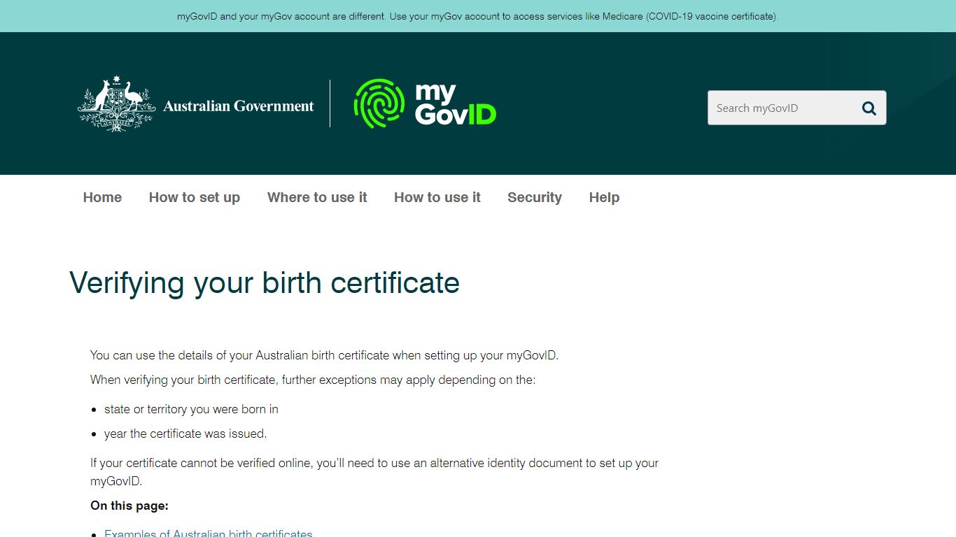 Verifying your birth certificate | myGovID